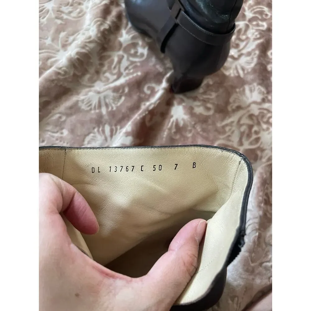 Salvatore Ferragamo brown leather boots side buckle and rectangular‎ heel 7